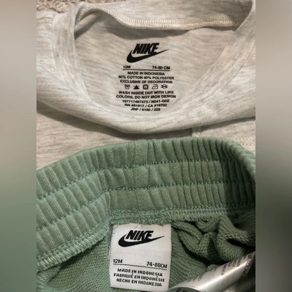 Nike Gray T-Shirt and Green Shorts Set 12  months - Picture 2 of 2